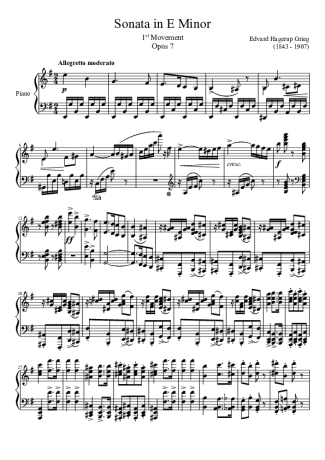 Edvard Grieg Sonata in E Minor Opus 7 1st Movement score for Piano