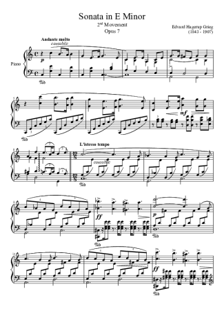 Edvard Grieg Sonata in E Minor Opus 7 2nd Movement score for Piano