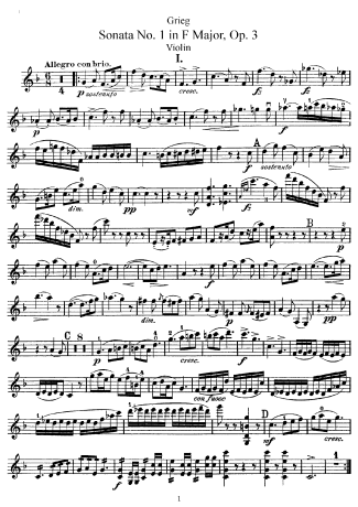 Edvard Grieg Violin Sonata 1 Op 8 score for Violin