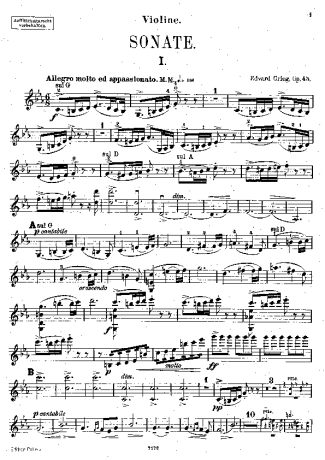 Edvard Grieg Violin Sonata 3 Op 45 score for Violin