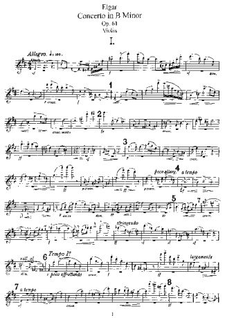Edward Elgar Violion Concerto Op 61 score for Violin
