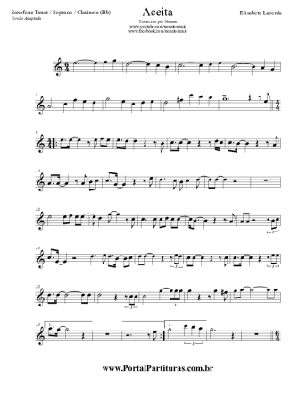 Elizabete Lacerda Aceita score for Tenor Saxophone Soprano (Bb)
