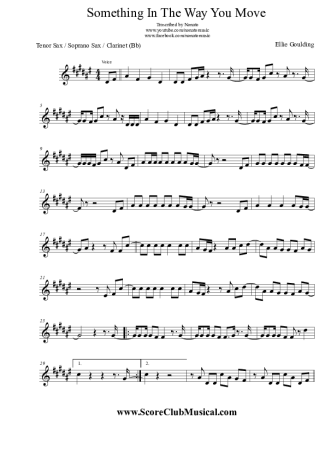 Ellie Goulding  Something In The Way You Move score for Clarinet (Bb)