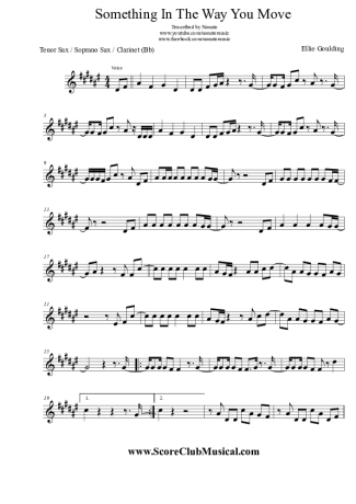 Ellie Goulding  Something In The Way You Move score for Tenor Saxophone Soprano (Bb)