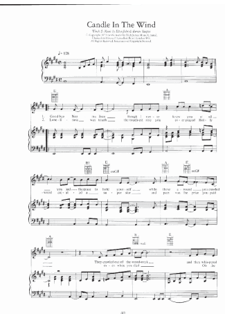Elton John Candle in The Wind score for Piano