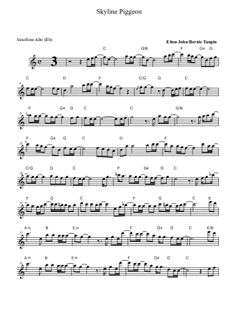 Elton John Skyline Pegeon score for Alto Saxophone