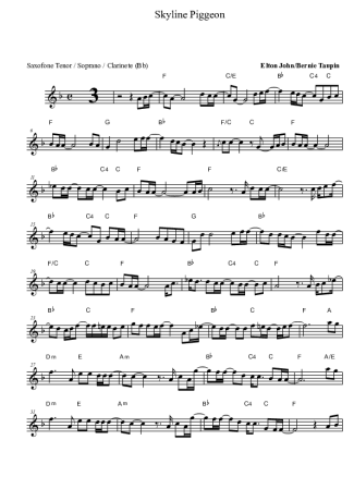 Elton John Skyline Pegeon score for Clarinet (Bb)