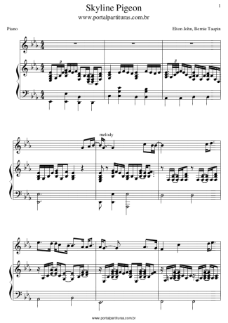 Elton John Skyline Pigeon score for Piano