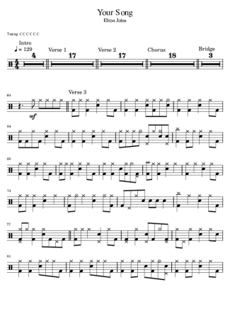 Elton John Your Song score for Drums