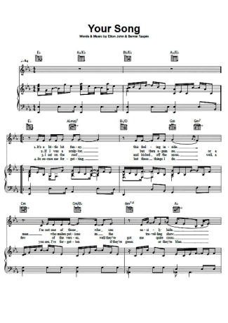 Elton John Your Song score for Piano