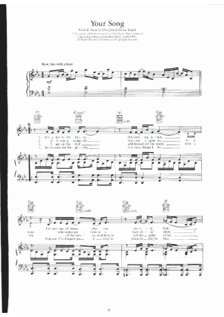 Elton John Your Song score for Piano