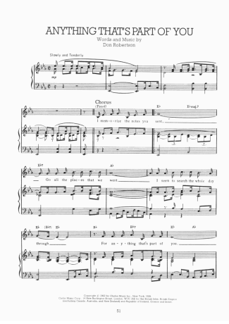 Elvis Presley Anything Thats Part Of You score for Piano