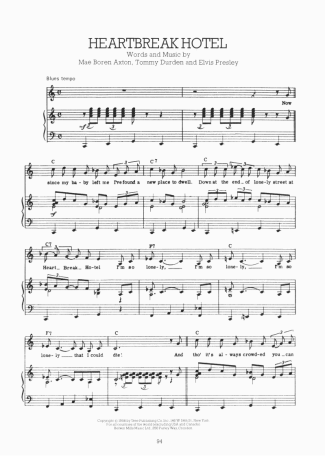 Elvis Presley Heartbreak Hotel score for Piano
