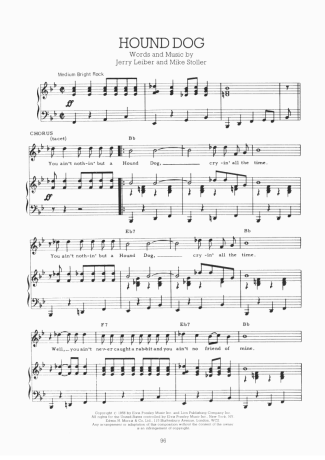 Elvis Presley Hound Dog score for Piano
