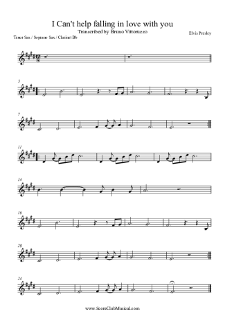 Elvis Presley I Can´t Help Falling in Love score for Tenor Saxophone Soprano (Bb)