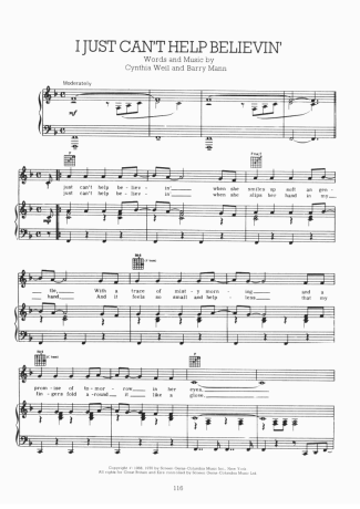 Elvis Presley I Just Cant Help Believin score for Piano