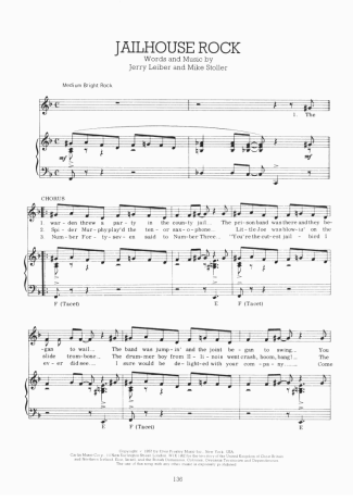 Elvis Presley Jailhouse Rock score for Piano
