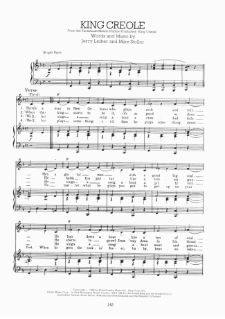 Elvis Presley King Creole score for Piano