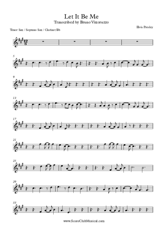 Elvis Presley Let It Be Me score for Tenor Saxophone Soprano (Bb)
