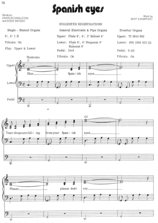 Elvis Presley Spanish Eyes score for Piano