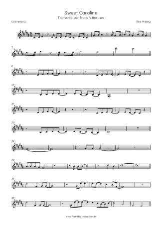 Elvis Presley Sweet Caroline score for Clarinet (C)