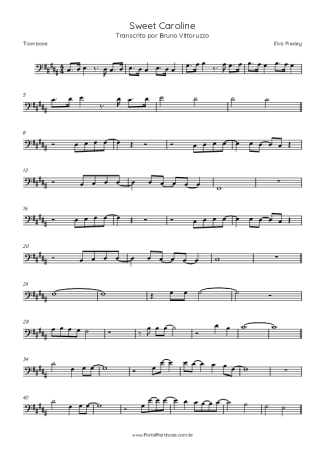 Elvis Presley Sweet Caroline score for Trombone