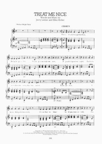 Elvis Presley Treat Me Nice score for Piano