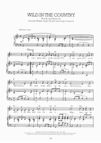 Elvis Presley Wild In The Country score for Piano