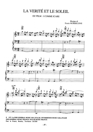 Ennio Morricone La Verité Et Le Soleil score for Piano