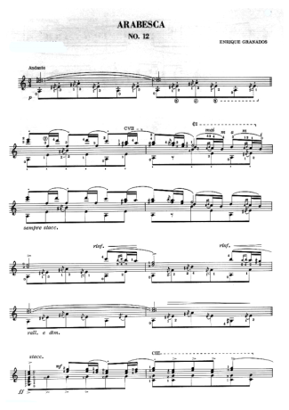 Enrique Granados Arabesca Nº12 score for Acoustic Guitar