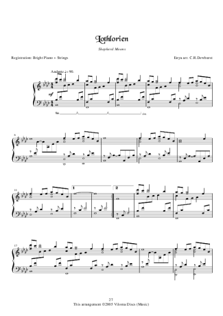 Enya Lothlorien score for Piano