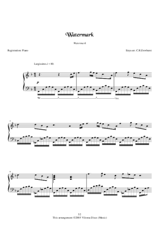 Enya Watermark score for Piano
