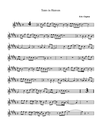 Eric Clapton Tears in Heaven score for Tenor Saxophone Soprano (Bb)