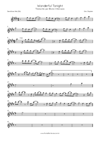 Eric Clapton Wonderful Tonight score for Alto Saxophone