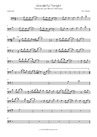 Eric Clapton Wonderful Tonight score for Cello