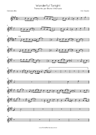 Eric Clapton Wonderful Tonight score for Clarinet (Bb)