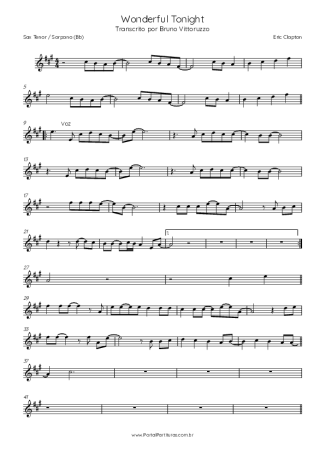 Eric Clapton Wonderful Tonight score for Tenor Saxophone Soprano (Bb)