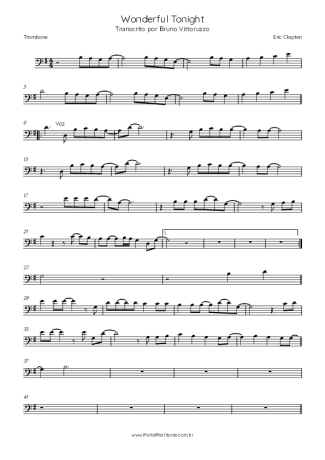 Eric Clapton Wonderful Tonight score for Trombone