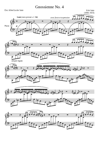 Erik Satie Gnossienne No. 4 score for Piano