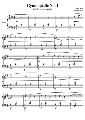 Erik Satie Gymnopédie No1 score for Piano