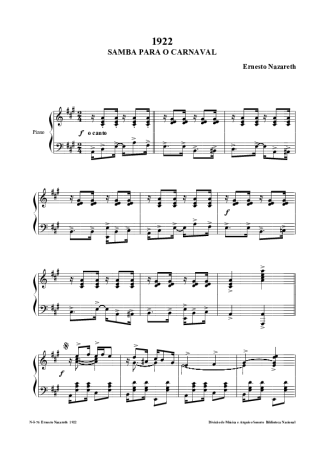 Ernesto Nazareth 1922 Samba Para O Carnaval score for Piano