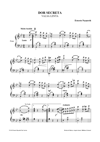 Ernesto Nazareth Dor Secreta score for Piano