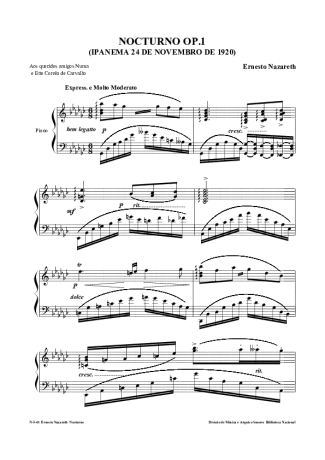 Ernesto Nazareth Nocturno Op 1 score for Piano