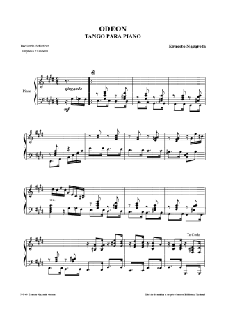 Ernesto Nazareth Odeon score for Piano