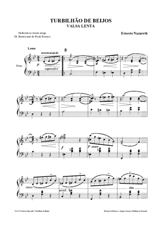 Ernesto Nazareth Turbilhão De Beijos score for Piano