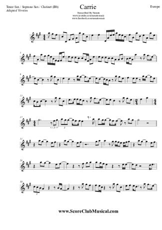Europe Carrie score for Tenor Saxophone Soprano (Bb)