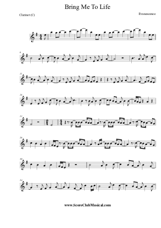 Evanescence  score for Clarinet (C)