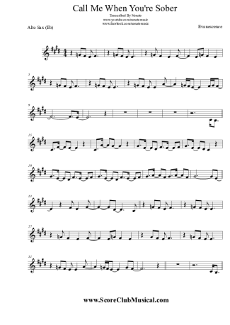 Evanescence Call Me When You´re Sober score for Alto Saxophone