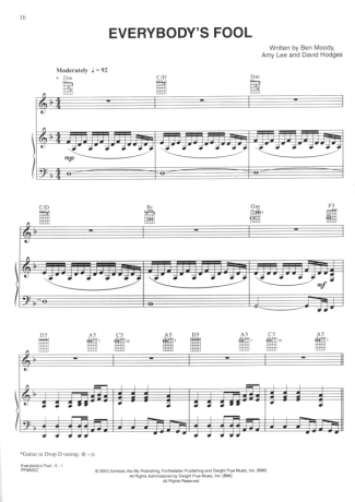 Evanescence  score for Piano