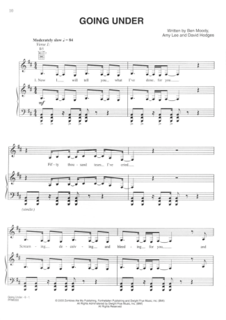 Evanescence Going Under score for Piano